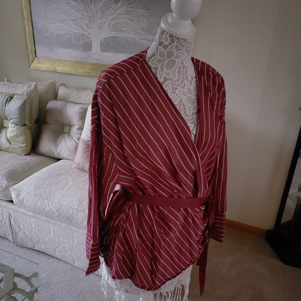 Who What Wear Pinstripe Wrap Blouse